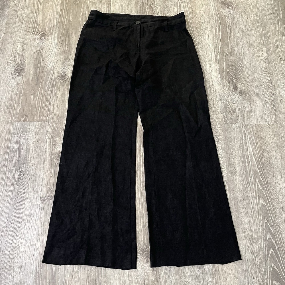 Vintage Linen Trouser Pant Black Women Workwear Size 6 34x30.5 - Picture 1 of 3